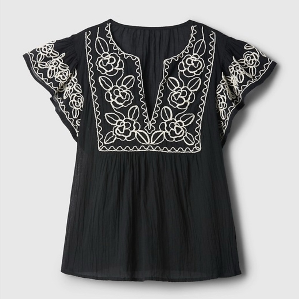 GAP Crinkle Gauze Embroidered Cropped Shirt